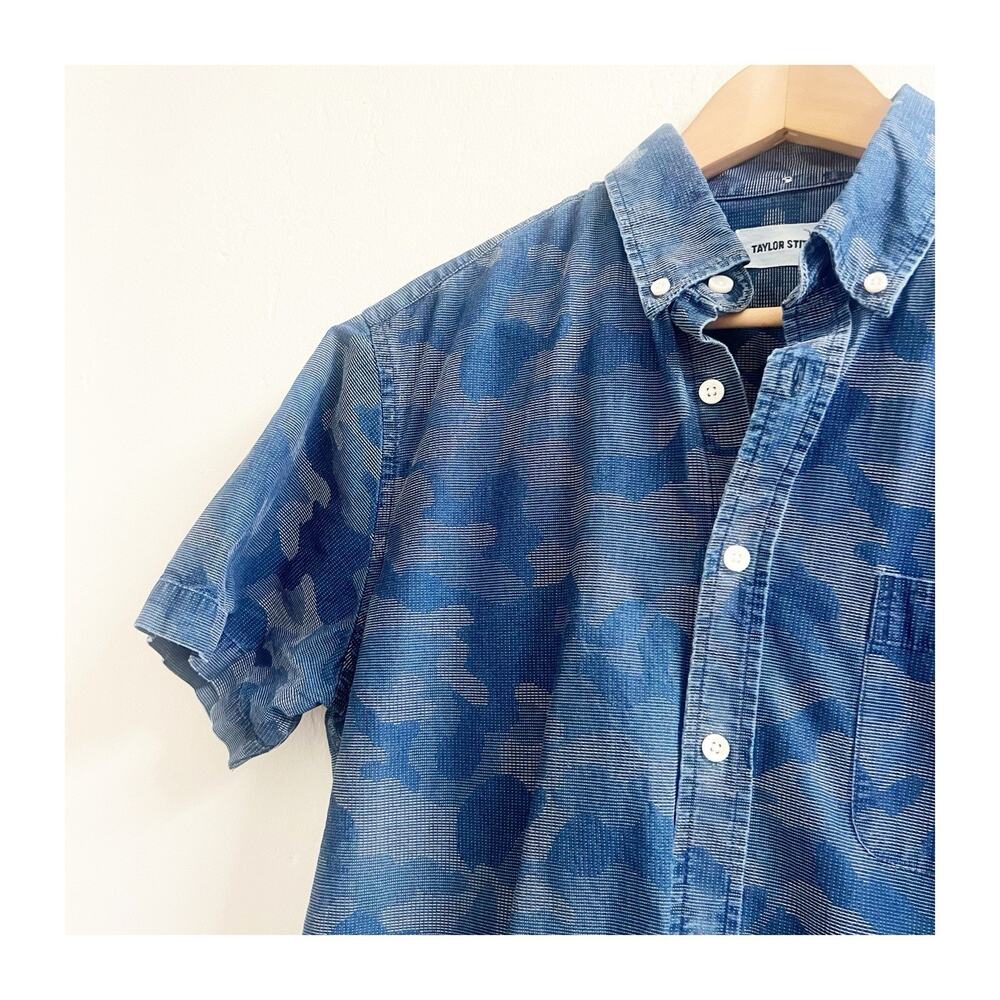 Taylor Stitch Mens Size 40 Blue Camo Cotton Short Sleeve Button Down Preppy - Picture 7 of 12